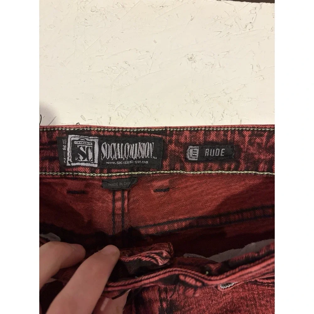 Social Collision Rude Skinny Jeans Red Black Acid Wash Punk Emo Denim 30x32 - Picture 5 of 11